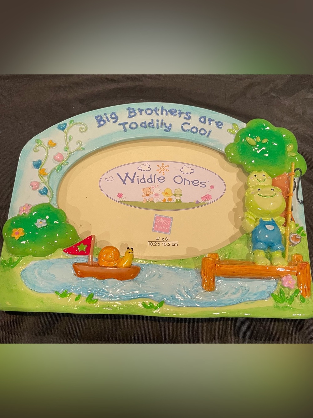 Russ Berrie Green & Blue Frog Sibling Photo Frame